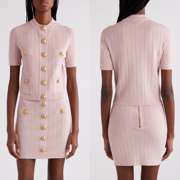 Balmain Knitted Four Pocket Short Sleeve Cardigan FR 40 US 8 Pink NWT - Picture 3 of 17